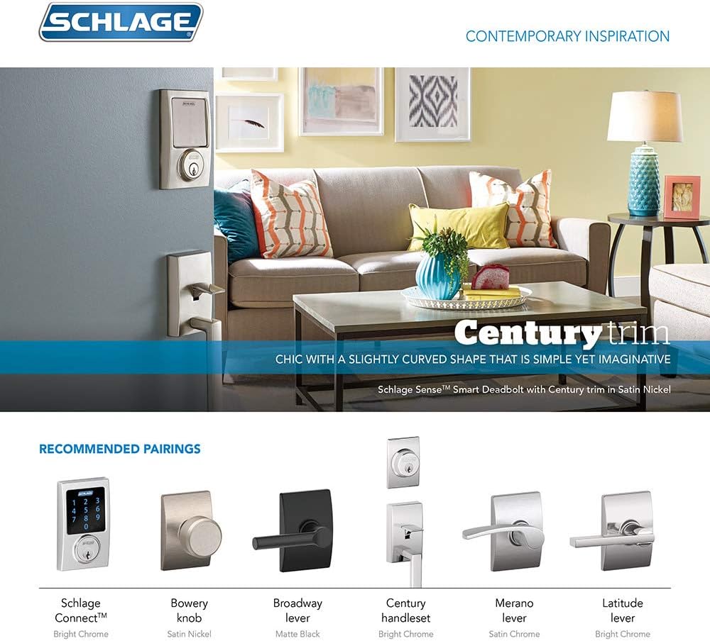 Schlage FE285 Century By Plymouth Bottom Half Handleset with 16080 Latch and 10063 Strike Satin Nickel Finish