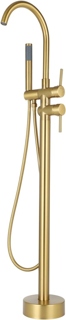 Floor Mount Bathtub Faucet，Freestanding Tub Faucet ，High Flow Dual Function 360 Degree Rotating Tube and Handheld Water Outlet (Brushed Gold)