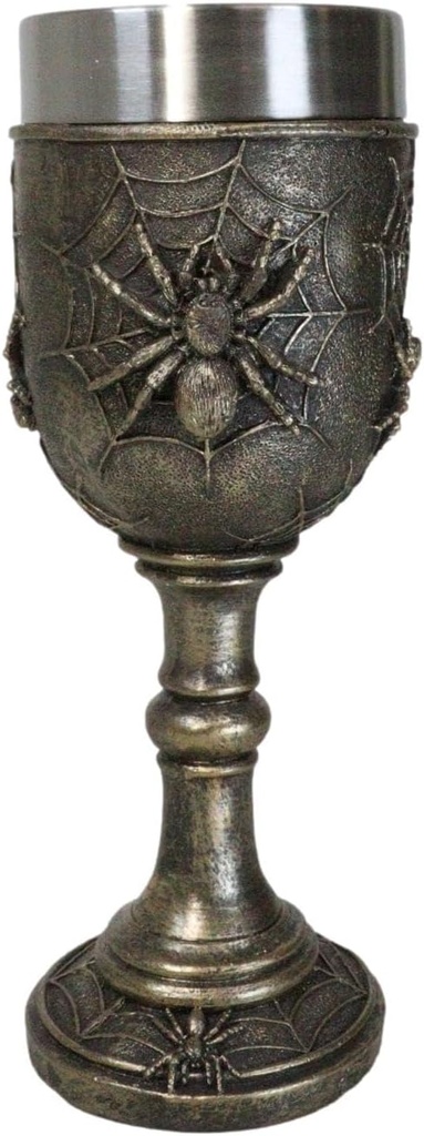 Ebros Gift Spooky Arachnid Giant Spider With Webs Wine Goblet Chalice Decor Figurine Arachnafaria Spiders Halloween Drinkware Party Accent