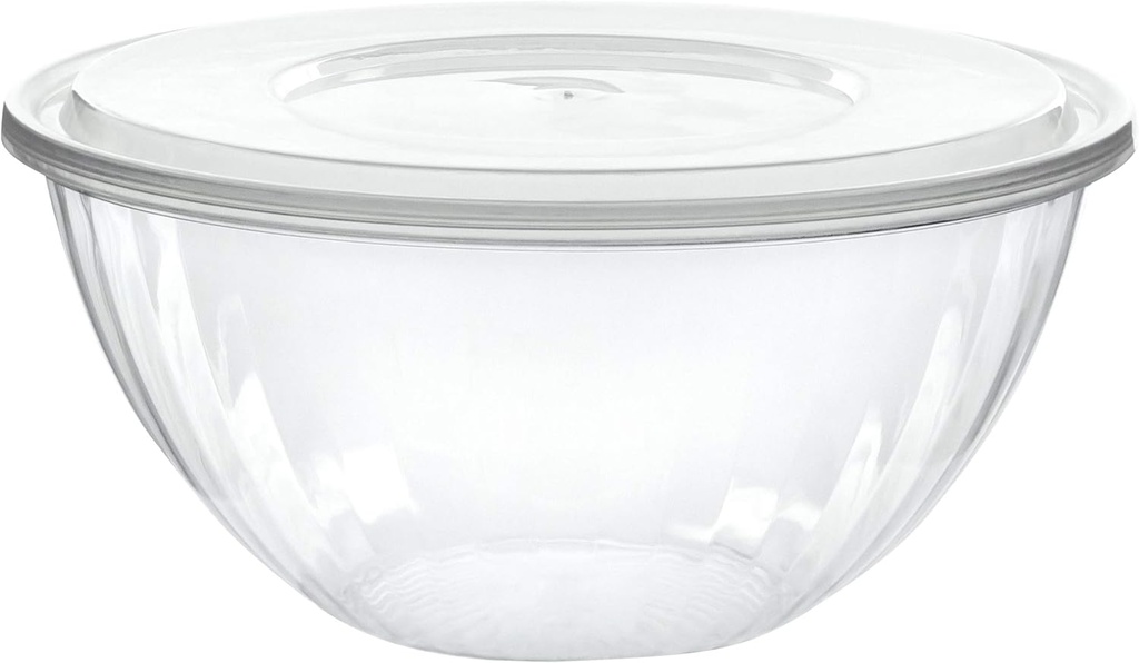 PLASTICPRO Disposable Round Crystal Clear Serving Bowls With Lids - Party Snack or Salad Bowl, Plastic Chip Bowl, Candy Dish (2, 96 OUNCE)