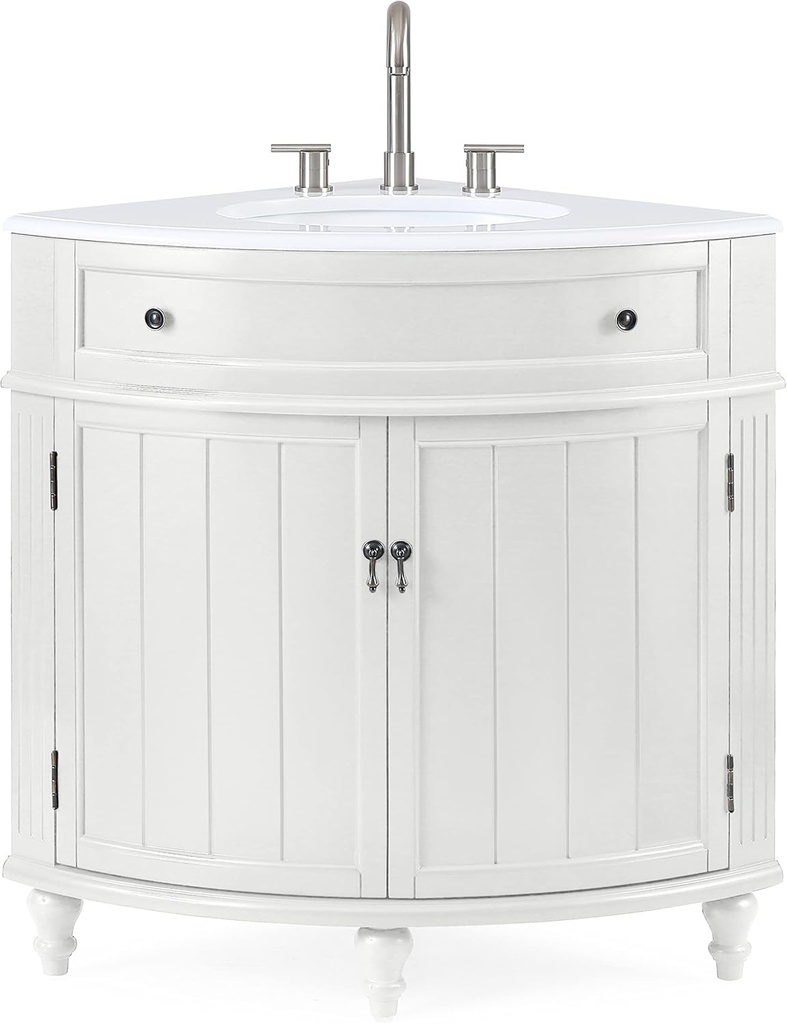 Tennant Brand 24 inch Triadsville White Corner Bathroom Vanity with Sink and White Quartz top