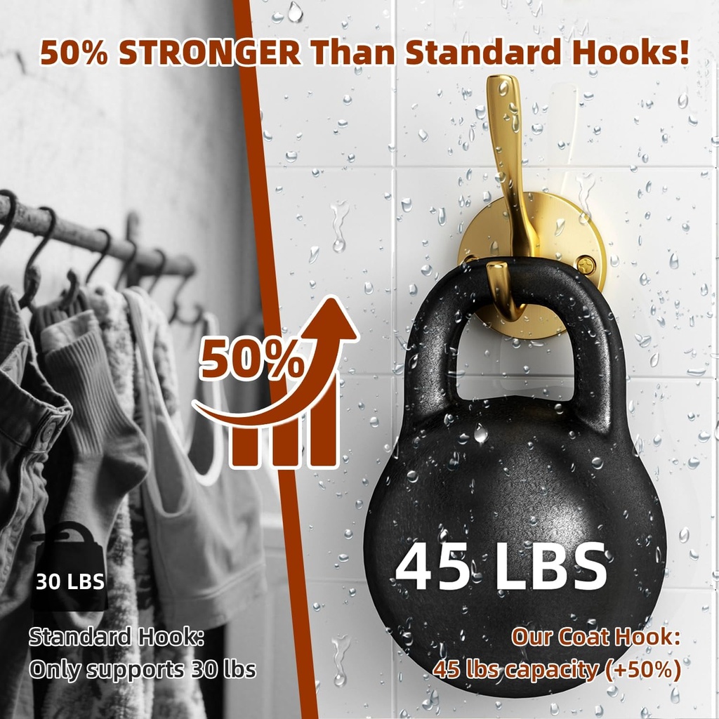 ZUONAI Gold Hooks 12 Pack Brushed Gold Wall Hooks Heavy Duty Metal Coat Hooks for Hanging Coats and Hat Hooks Wall Mounted Towel Hooks for Bathrooms