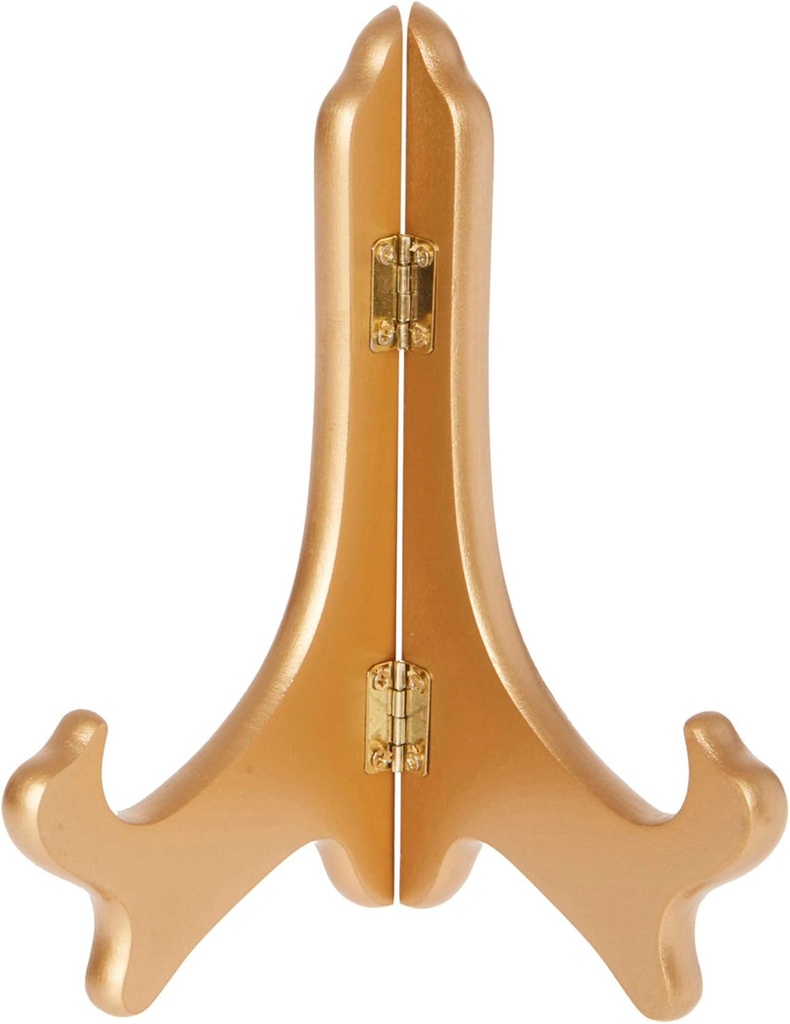Bard's Hinged Gold-toned MDF Wood Plate Stand, 7" H x 6" W x 4.25" D (7" - 9" Plates)