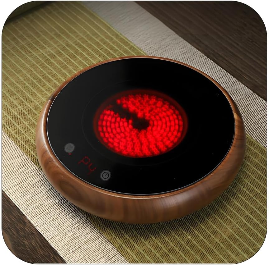 Smart Electric Ceramic Tea Brewing Stove, Walnut Wood Frame, Infrared Heating Technology, Touch Control Panel, for Home Office