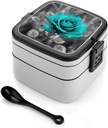 Bento Box for Adult Teal Grey Rose Bento Lunch Box with 2 Compartments Stackable Lunch Container Reusable Food Storage Container Meal Prep Snack Containers