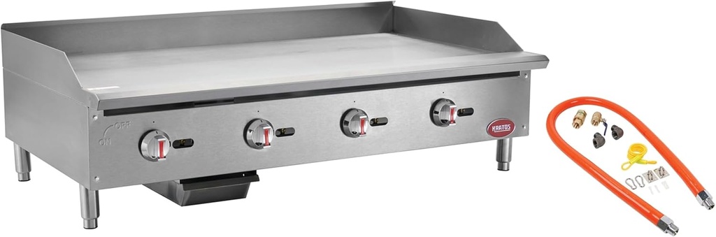 Kratos Commercial 48"W Griddle with Four Burners and Gas Hose Kit Included, 120,000 BTU