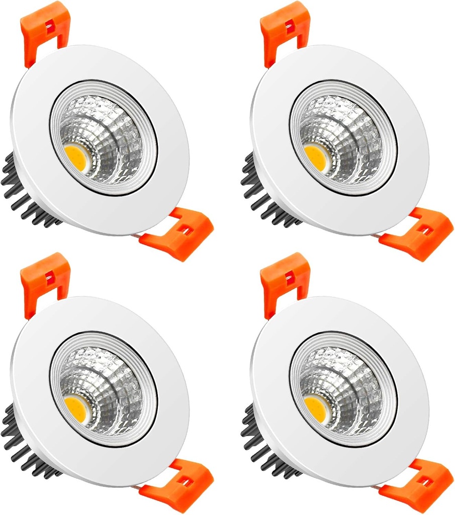 LightingWill 2inch LED Dimmable Downlight, 3W COB Recessed Ceiling Light, Warm White 3000K-3500K, CRI80, 25W 220LM Halogen Bulbs Equivalent, White (4 Pack)