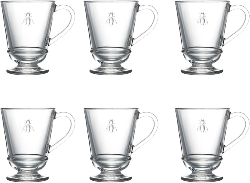 La Rochere Napoleon Bee Glass Coffee Cups, 6 Pack - 9 oz - Clear - Dishwasher Safe