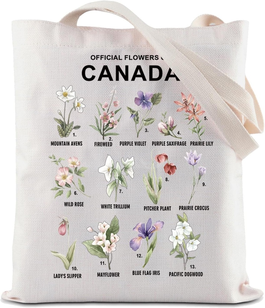 ZJXHPO Official Flowers Of Canada Tote Bag Canada Provincial Flower Reusable Grocery Shopping Bag State Flower Hnadbag