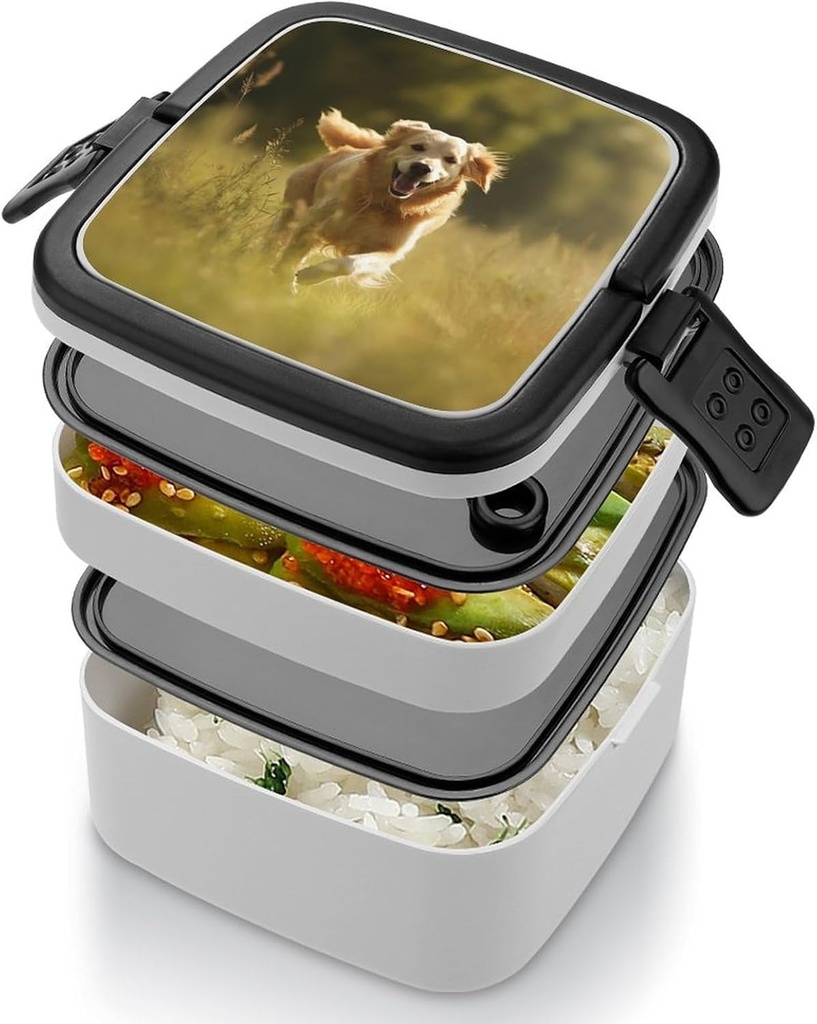 Bento Box Adult Lunch Box Lunchable Food Container with Utensil Dog Running on The Grass Lunchbox Leak-Proof Lunch Containers Double Layer Bento Box for Dining Out Work Picnics Travel
