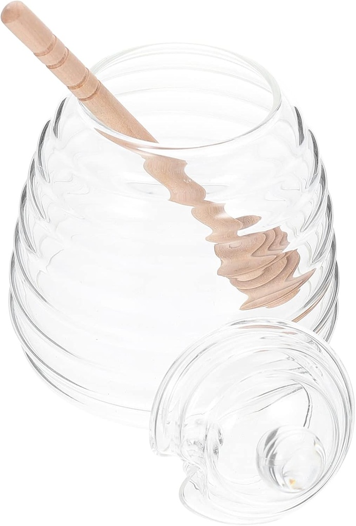 Honey Jar with Dipper and Lid, Glass Honey Pot Honey Containers with Dipper, Honey Dispenser Glass Honey Holder for Home Kitchen