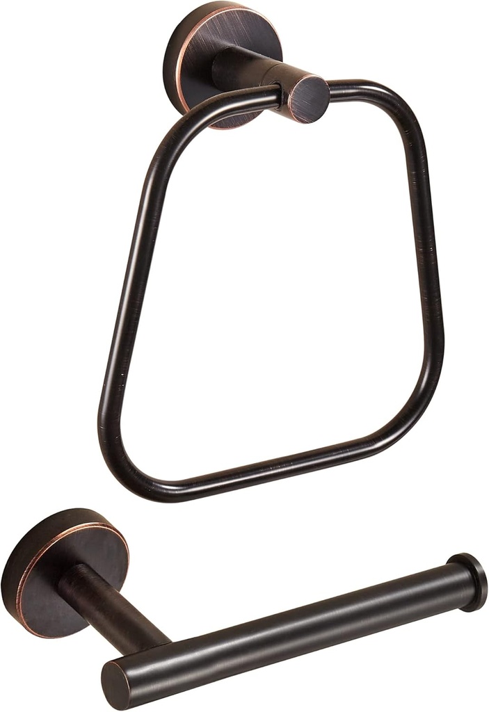 Bronze Toilet Paper Holder Hand Towel Holder, Bath Towel Ring Toilet Paper Roll Holder Oil Rubbed Set, Rustic Toilet Tissue Holder Towel Hanger Bathroom Hardware Farmhouse Wall Mounted 2 Pieces