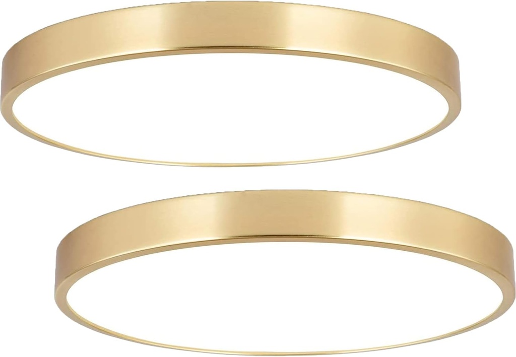 2 Pack 9 Inch Brushed Gold Metal Flush Mount LED Ceiling Light,3000K-5000K Thin Round Low Profile Ceiling Lamp,Modern Surface Mount Ceiling Light Fixtures for Bedroom Hallway Bathroom