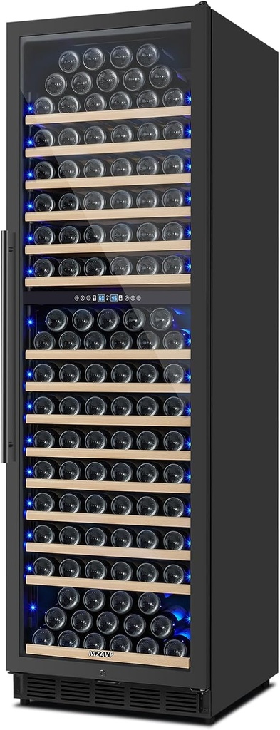 200 Bottle Dual Zone Wine Fridge，24 Inch Large Capacity Wine Refrigerator Freestanding or Built-In, Wine Cooler with Upgraded Compressor, Intelligent Temperature Memory, Low Noise and Fast Cooling