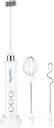 MF09 3 in 1 Rechargeable Milk Frother Handheld Foam Maker with Charging Stand & 3 Stainless Steel Whisks (White without Case)