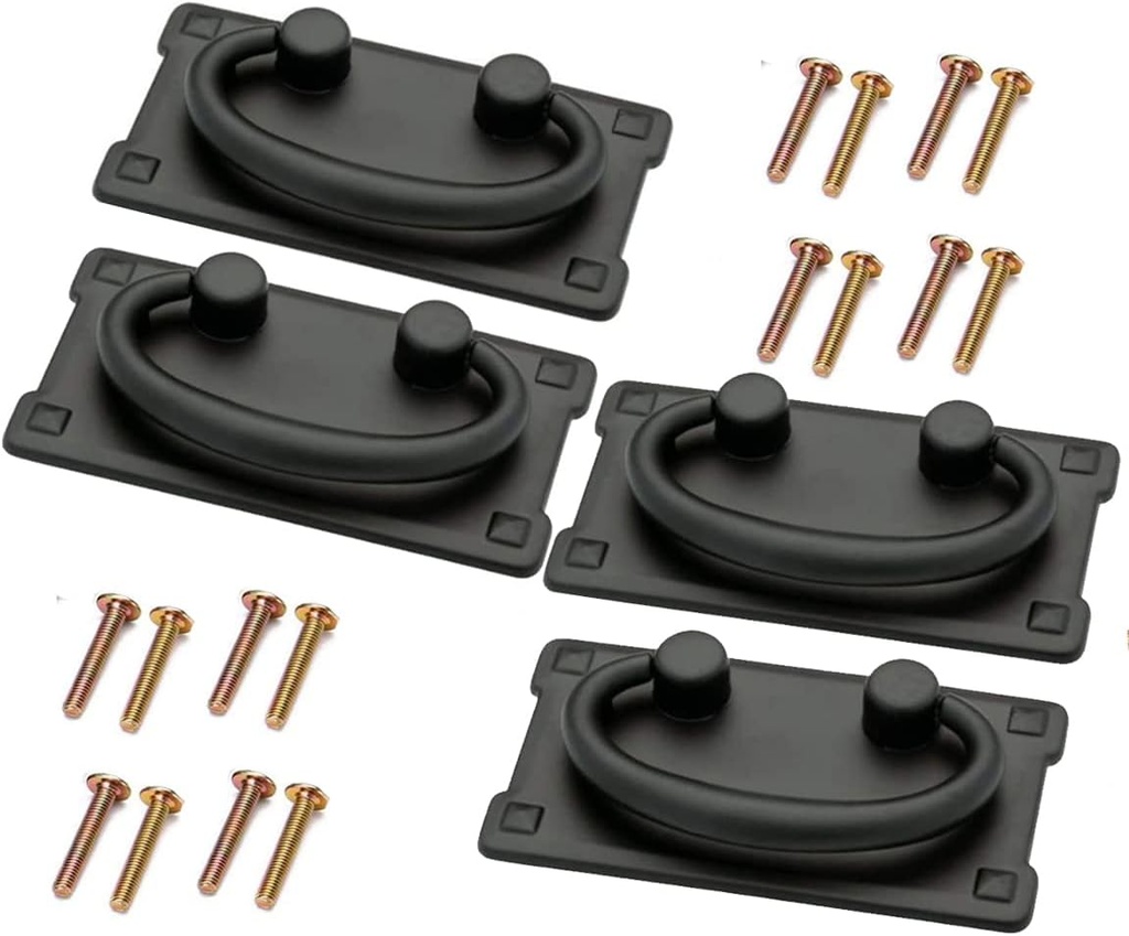 4pcs Vintage Antique Bronze Drawer Ring Pull Handles Knobs Hardware for Dresser Cabinet Door Furniture Drawers Bronze Hand Mission Hardware(4, Black)