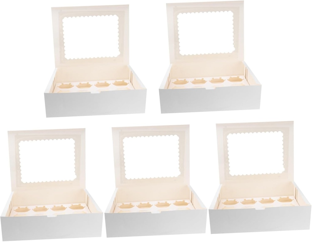 5pcs White Windowed Cupcake Box Cavity Muffin Container for Parties Gatherings Picnics Design for Easy Storage Packaging