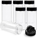 RoyalHouse 6 Pack 16 Oz Plastic Spice Jars with Black Cap, Clear and Safe Plastic Bottle Containers with Shaker Lids for Storing Spice, Herbs and Seasoning Powders, BPA Free, Made in USA