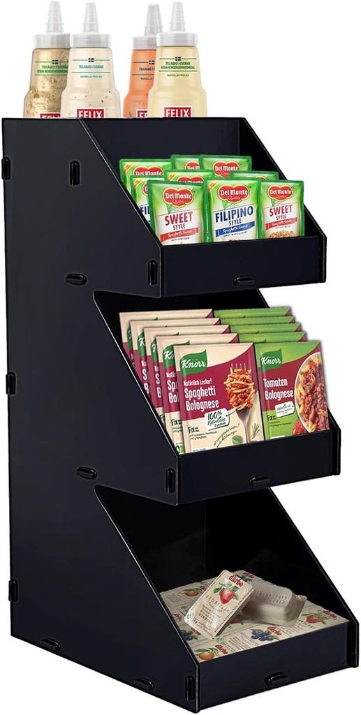 Sauce Packet Organizer, Suitable for Organizing Ketchup Packets, Hot Sauce Packets, and Condiment Packets, 3-Tier Design with Straw Holder, Easy Assembly Space-Saving Kitchen Storage, Made of Acrylic