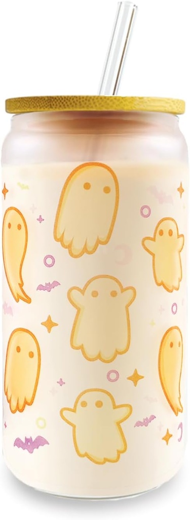 Hogg Glass Halloween Tumbler - Cute Ghosts, 16 oz Fall Glass Cups, Halloween Gifts, Ghost Gifts for Women