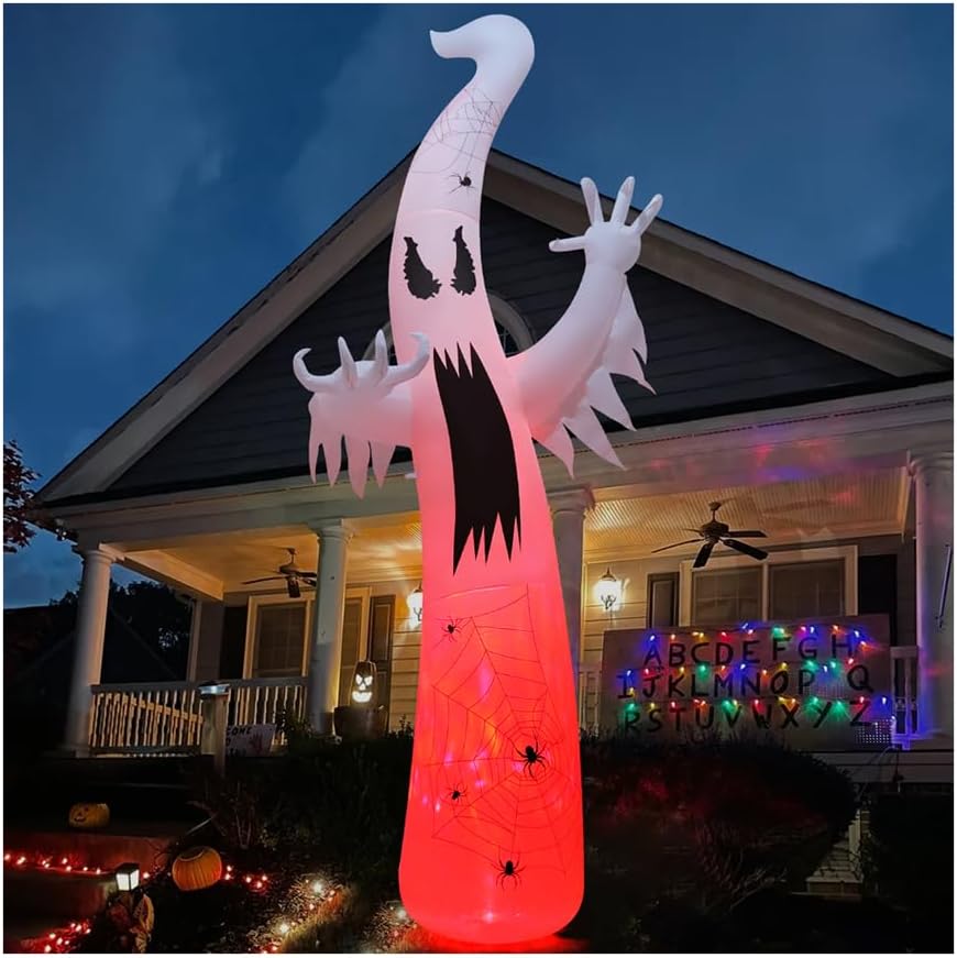 GOOSH 12 FT Halloween Inflatables Ghost Outdoor Decorations Blow Up Yard Giant Towering Terrible Spooky Flame Lamp Ghost with Built-in LEDs for Garden Lawn Indoor Party Decor