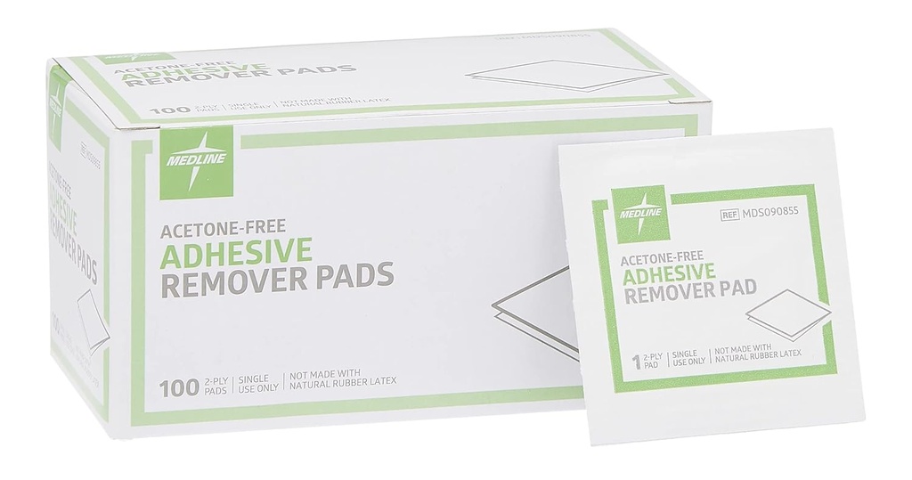 Medline Adhesive Remover Pads, Acetone-Free, 2-Ply, Box of 100