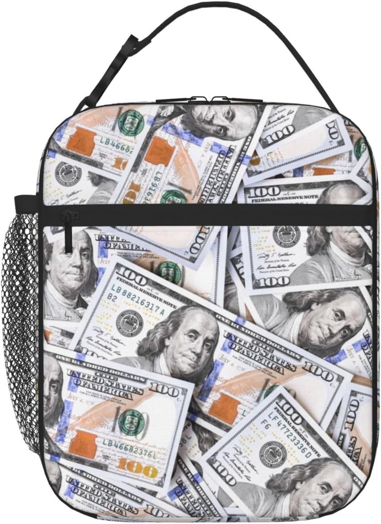 Funny Dollar Cash Money Pattern Insulated Lunch Bag Reusable Cooler Lunch Box Portable Leakproof Thermal Container Tote Bags for Girls Boys School Travel