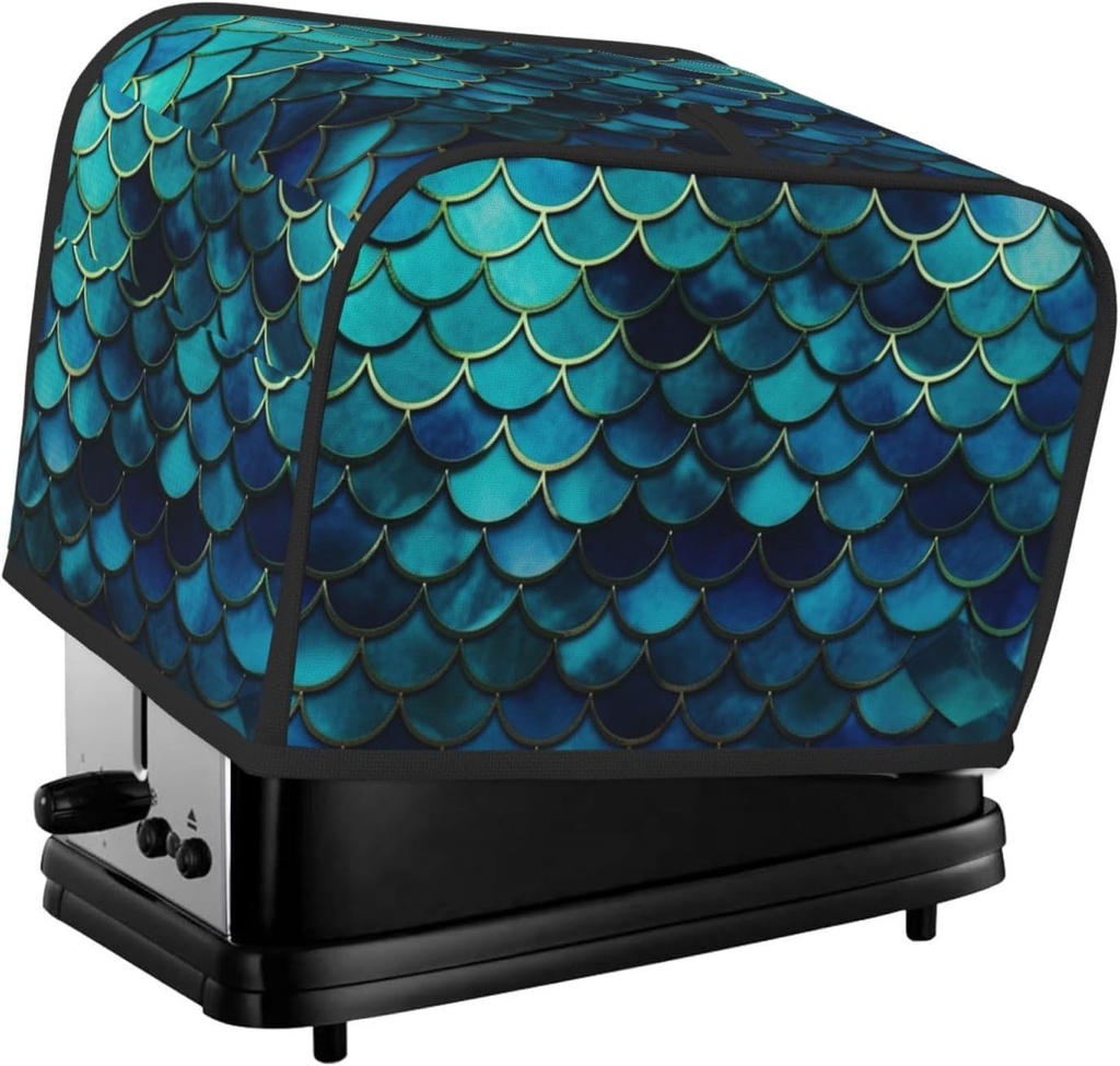 Blue Fish Scale Pattern 2 Slice Toaster Covers Bread Machine Cover Quilted Dustproof Fingerprint Protectors Small Washable Appliance Cover Bread Maker Dust Protection Universal Size