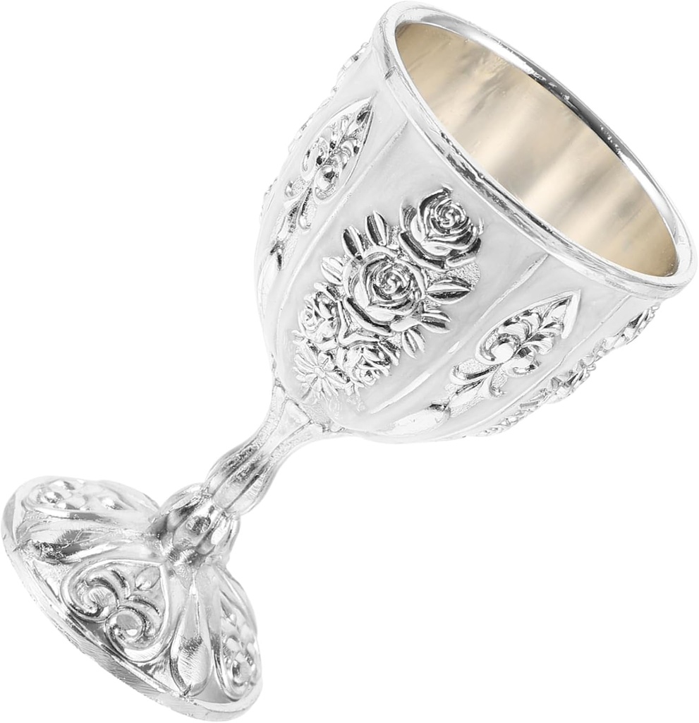 Cabilock European Style Wine Goblet with Retro Relief Pattern Unbreakable Cocktail Cup for Table Decor Elegant Vintage Chalice Glass for Collection and Wedding Display