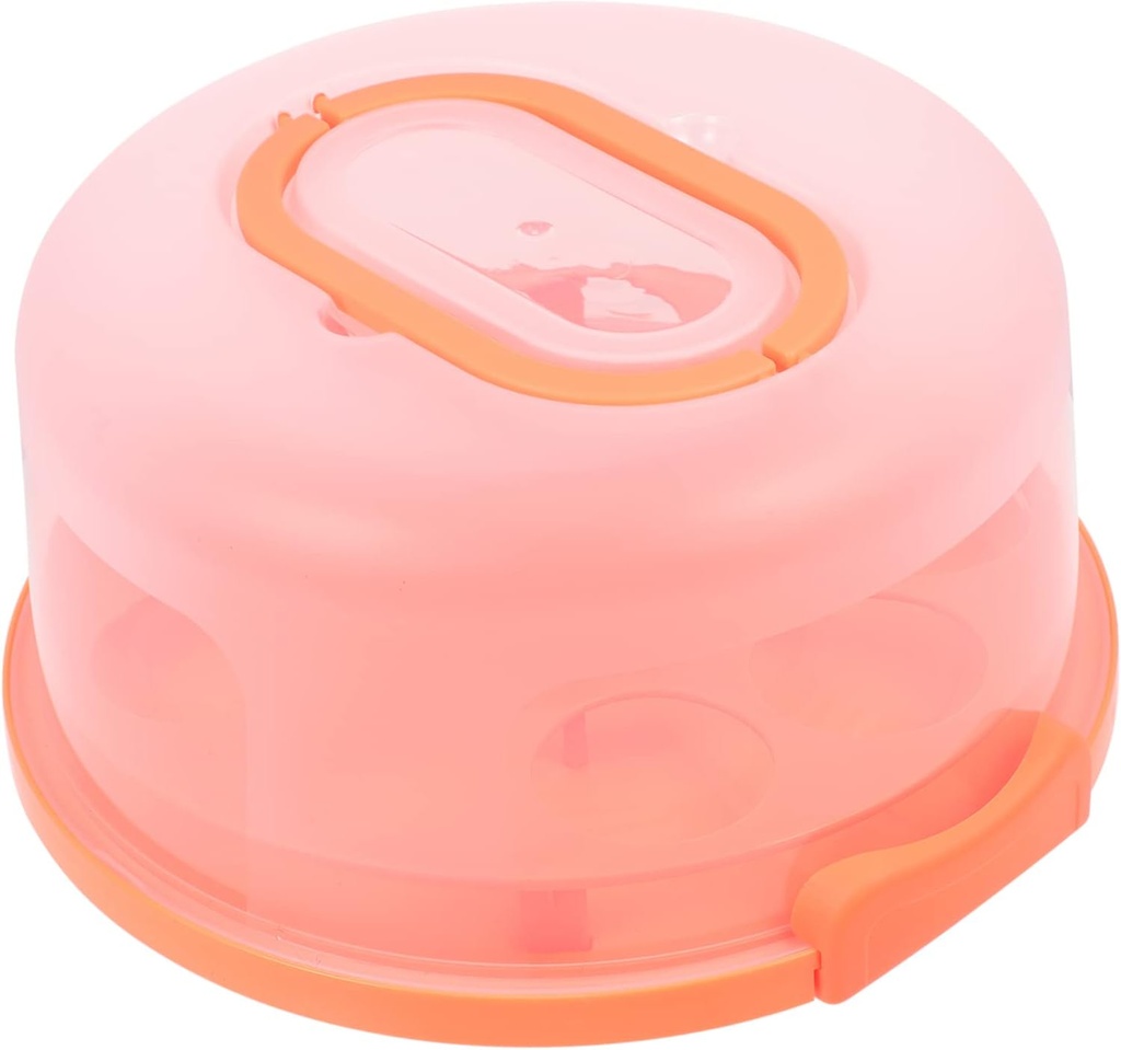Portable Thickened Cake Box with Tray Bright Orange Wear Resistant Fresh Keeping Container for Birthday Cake Storage and Dessert Transport with Convenient Handle