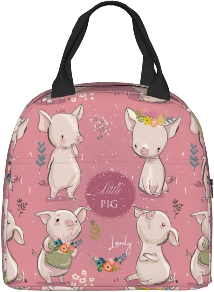 Pigs Lunch Box - Insulated Lunch Bags for Women/Men Floral Pink Reusable Lunch Tote Bags, Perfect for Office/Camping/Hiking/Picnic/Beach/Travel