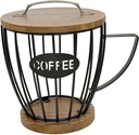 Coffee Pod Holder Storage Basket, Large Capacity Mug Shaped Iron Container Organizer for Kitchen Counter, Cafe, Bar Accessory , Black with Lid