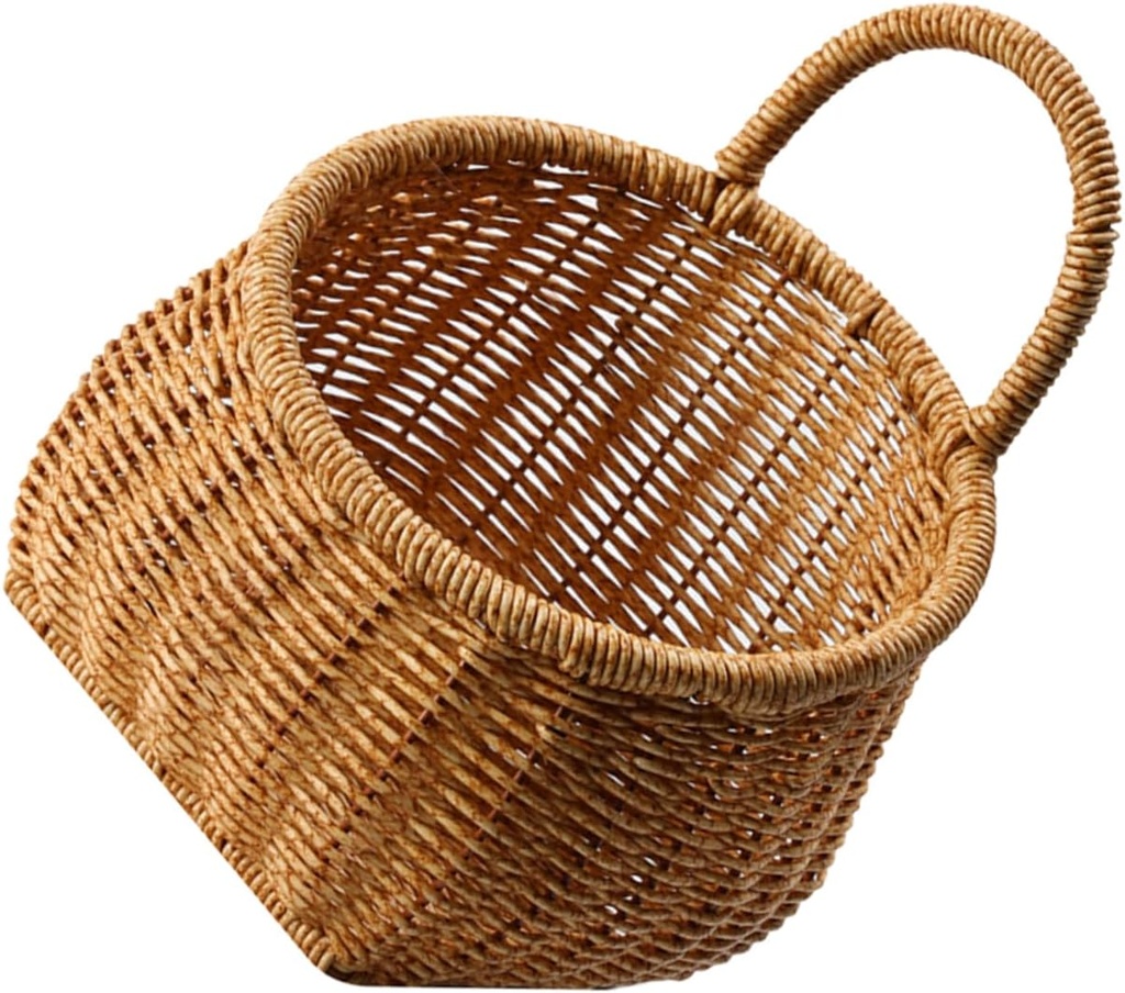 Amosfun Woven Hanging Basket for Kitchen and Home Storage Pastoral Style Wall Mounted Fruit and Vegetable Organizer Multi Purpose Decorative Basket for Bread Food Serving and Space Saving