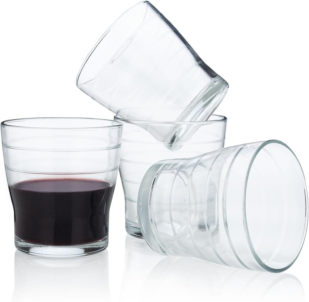 HISTORY COMPANY Greek Taverna Stemless Wine Glass Set – Siga Siga (Slow Life) 4-Piece Set of Rustic Glassware (Gift Box Collection)