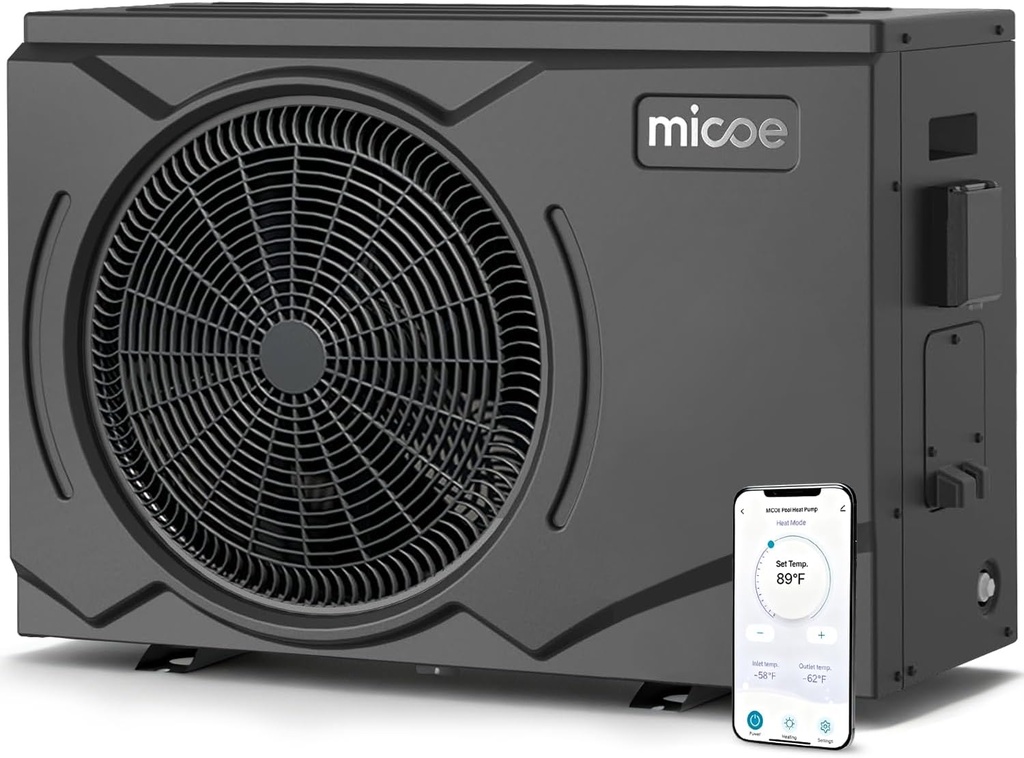 MICOE 35000 BTU Inverter Pool Heater for Above Ground and Inground Pool Up to 24ft/12000 Gallons, Electric Swimming Pool Heat Pump with APP-Scheduled Heating and Cooling, 220-240V