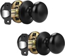 Probrico Passage Door Knobs Closet Door Knobs 2 Pack, Black Interior Door Handles with Adjustable 60-70mm Latch, Passage Doorknob for Hallway French Doors
