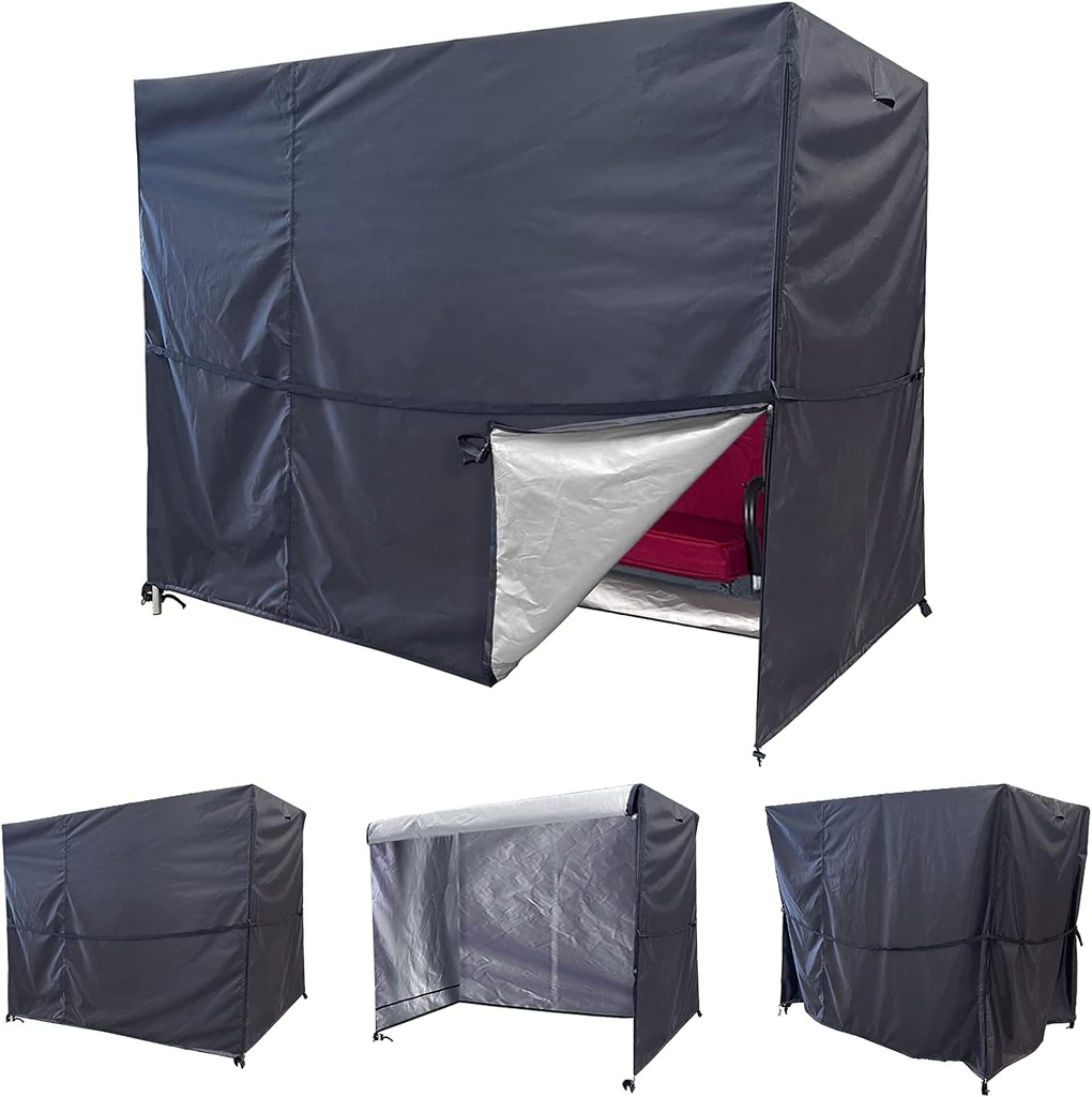 Outdoor Swing Cover 3 Triple Seater Hammock Cover Garden Swing Cover Garden Hammock Glider Chair Cover Patio Furniture Cover UV Resistant Swing Canopy Cover All Weather Protection(87x49x67 inch) Black