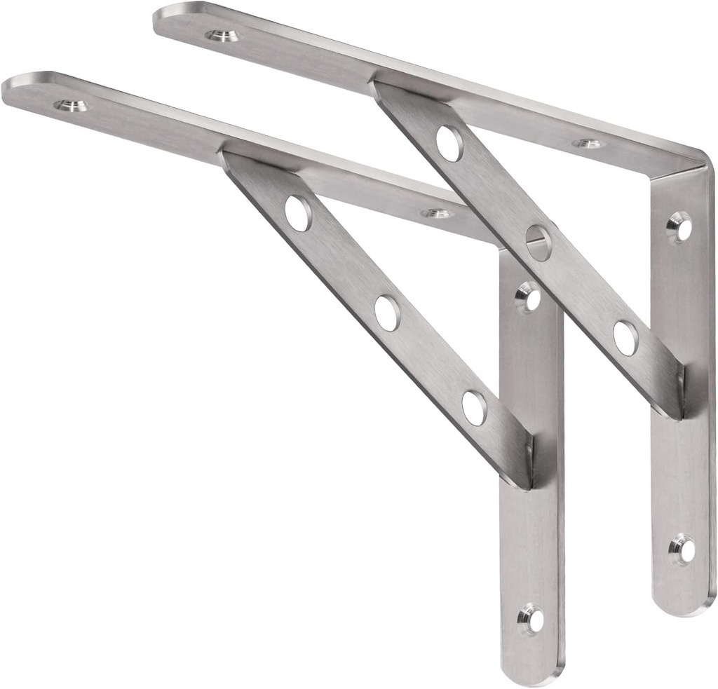 YUMORE Stainless Steel Shelf Bracket 8", Heavy Duty Solid Shelf Support, Right Angle DIY L Bracket, Max Load: 220 lb, Pack of 2