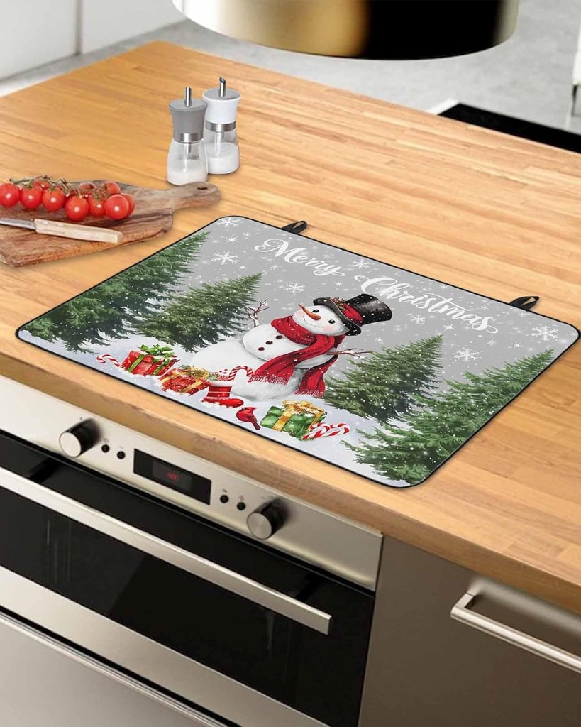 Snowman Countertop Burners Protection Mats for Kitchen, Christmas Tree Snowflake Winter Gray Rubber Stove Top Cover Mat, Heat Proof Mats Cooktop Cover for Counter Dish Drying Mat, 31"x24"