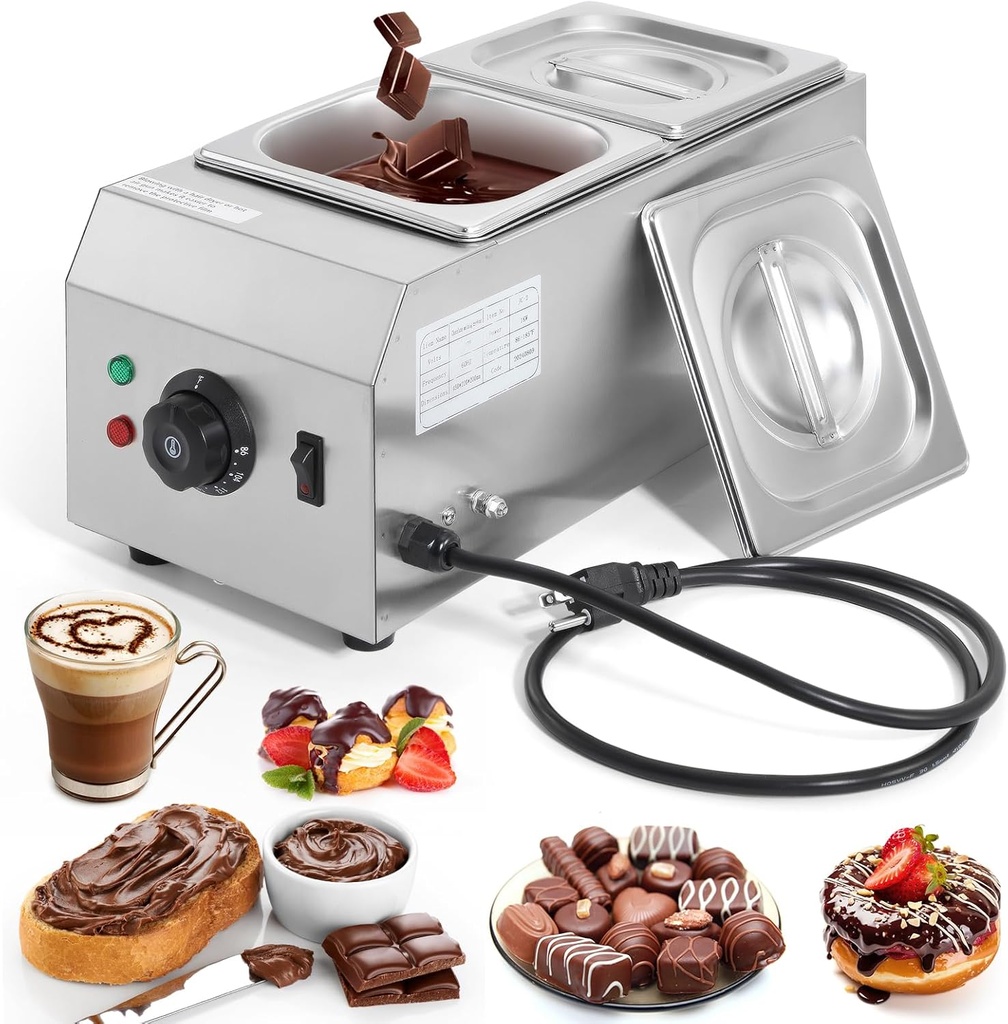 Dyna-Living Chocolate Melting Pot 2-Tanks Commercial Chocolate Tempering Machine Chocolate Tempering Pot 1000W Electric Chocolate Melter Pot Chocolate Warmer for Milk Coffee Cheese