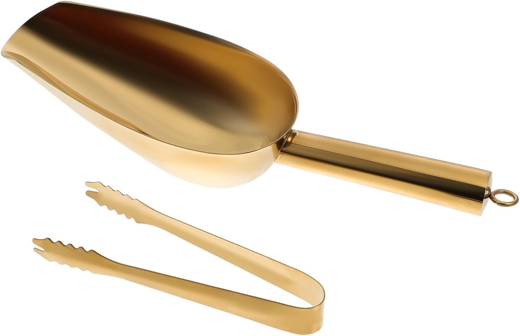 STOBAZA Stainless Steel Ice Shovel and Tongs Set Multi-Functional Ice Cube Scoop for Kitchen and Bar Use Food-Grade Material for Parties and Cocktails
