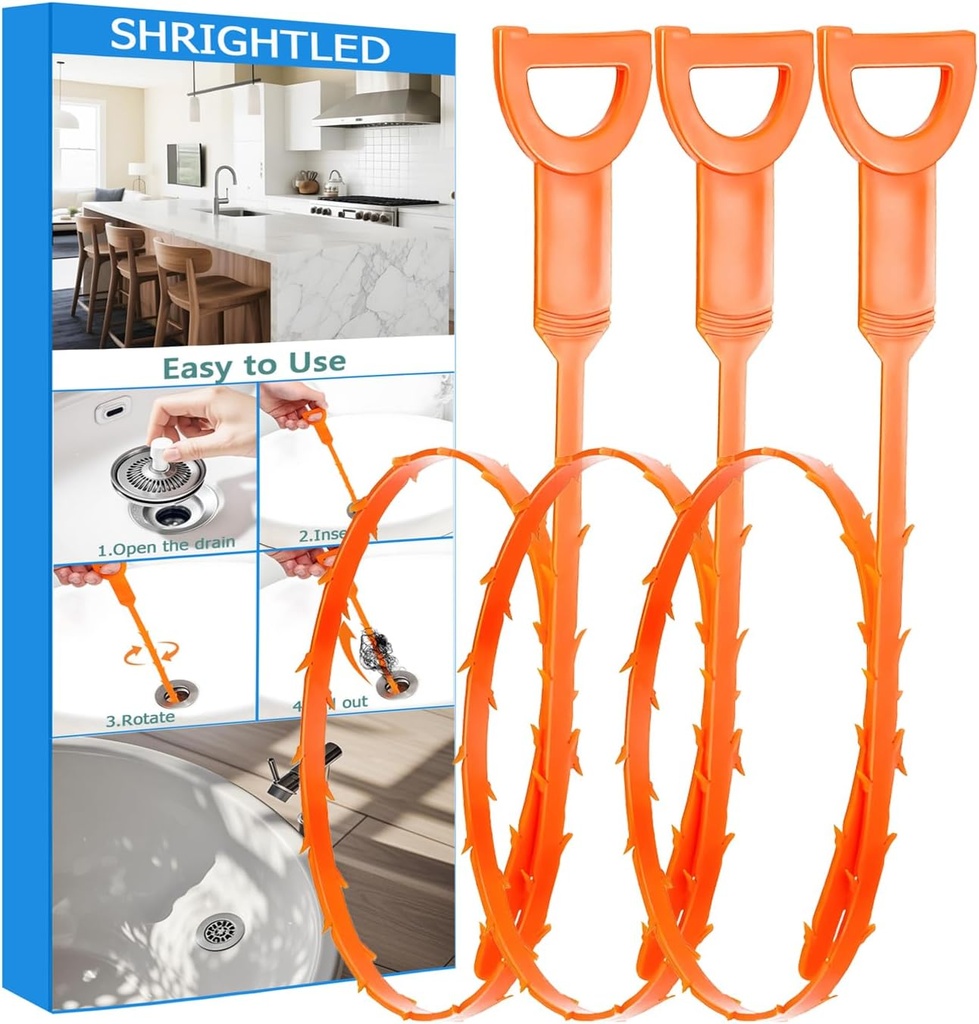 Drain Snake, Drain Clog Remover Tool, 3 Pack Cleaner Hair Remover, Sink Snake for Sewer Kitchen Sink Bathroom Tub Toilet