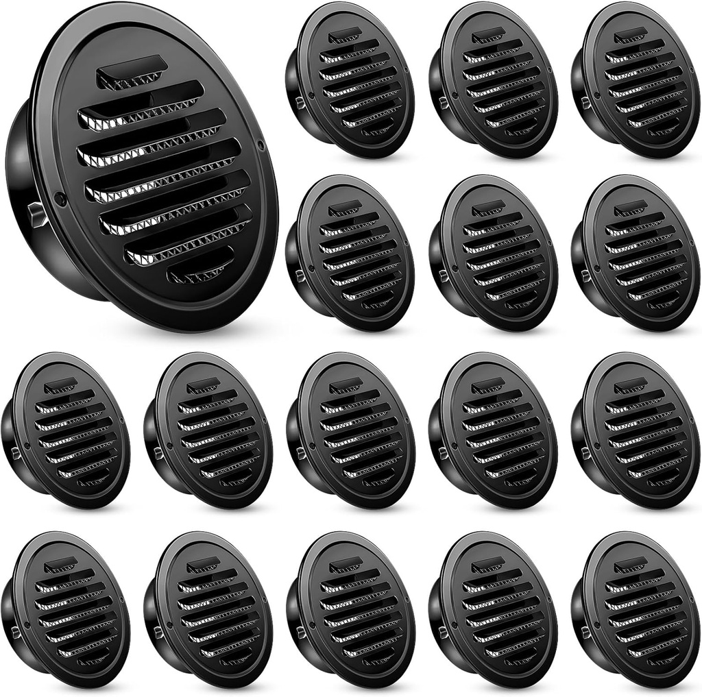Zonon 18 Pcs Stainless Steel Soffit Vents 4 Inch Round Dryer Vent Cover with Mesh Screen for Home Outdoor Bathroom Wall Ceiling Outside Exterior Exhaust (Black)
