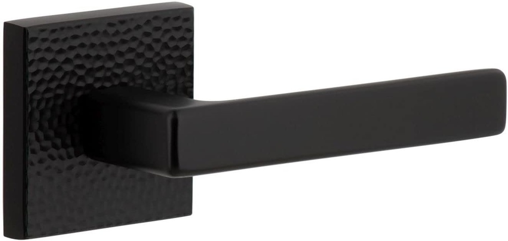 Viaggio QADMHMLUS_PSG_238_RH Quadrato Hammered Right Handed Solid Brass Passage Door Lever Set with Lusso Lever and Quadrato Hammered Backplate - 2-3/8" Backset - Satin Black