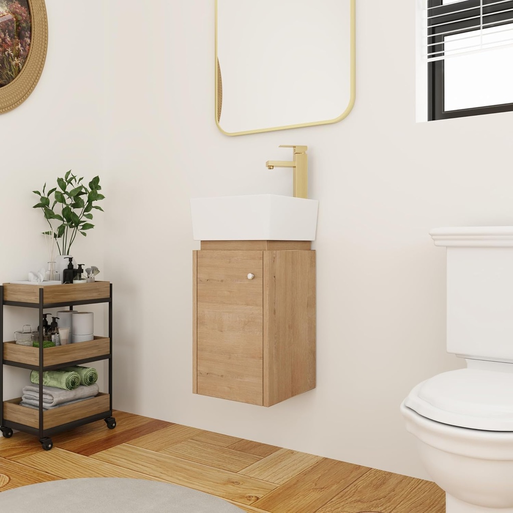 12" Wall-Mounted Bathroom Vanity with Sink - Modern Floating Vanity Cabinet for Small Bathrooms, Space-Saving Single Basin Sink Combo, 1 Door Storage & Countertop (12x12 Inches)