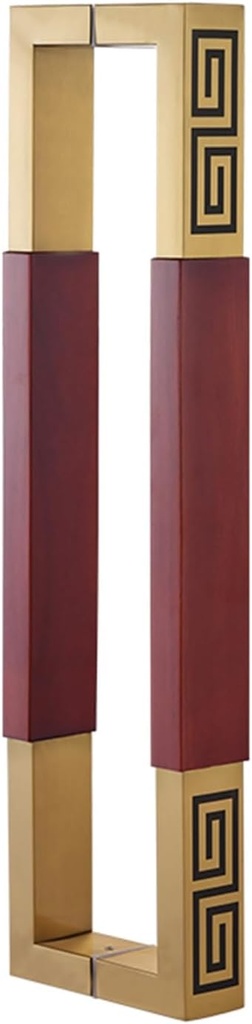Gold Square Double Sided Door Handle Set, Metal & Wood Door Hardware Grip, Heavy Duty Door Swing Pulls for Office Hotel Entry Gate (Color : Red, Size : 80cm/31 1/2" Length)