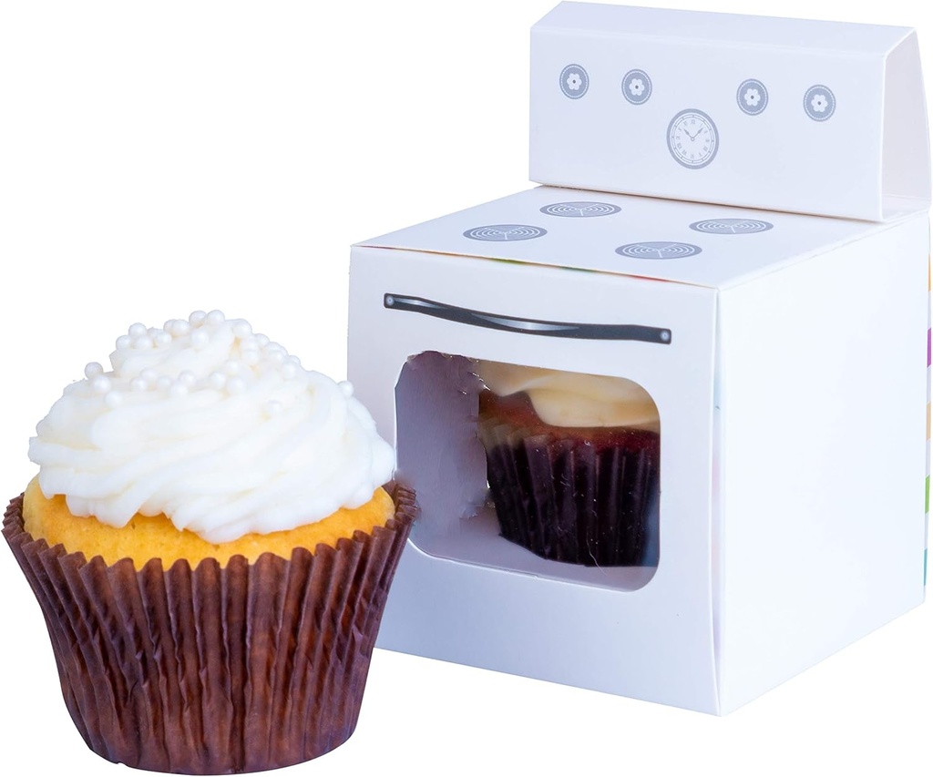 Bun in the Oven Cupcake Boxes for Baby Shower Favor, Boy Girl Gender Reveal Party (12 pcs, White)