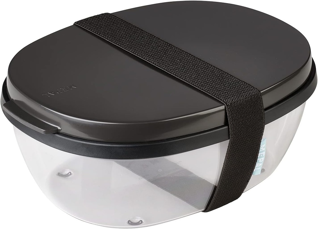 Mepal – Salad Box Ellipse – Salad Lunch Box With Several Compartments - Bento Box for Salads On The Go - Healthy Lunch & Lifestyle - 1300 ml + 600 ml - Nordic black