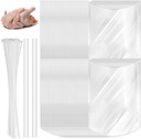 Teling 60 Pack Poultry Shrink Bags 14 x 18 Inch Clear Poultry Heat Shrink Wrap Large Chickens Duck Turkey Bags Freezer Safe with 2 Silicone Straw and 60 White Zip Ties for Food Meat Storage