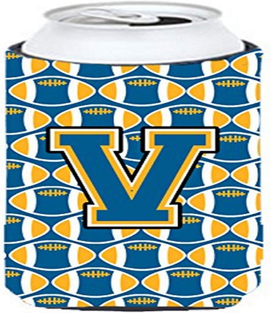 Caroline's Treasures CJ1077-VTBC Letter V Football Blue and Gold Tall Boy Hugger Can Cooler Sleeve Hugger Machine Washable Drink Sleeve Hugger Collapsible Insulator Beverage Insulated Holder